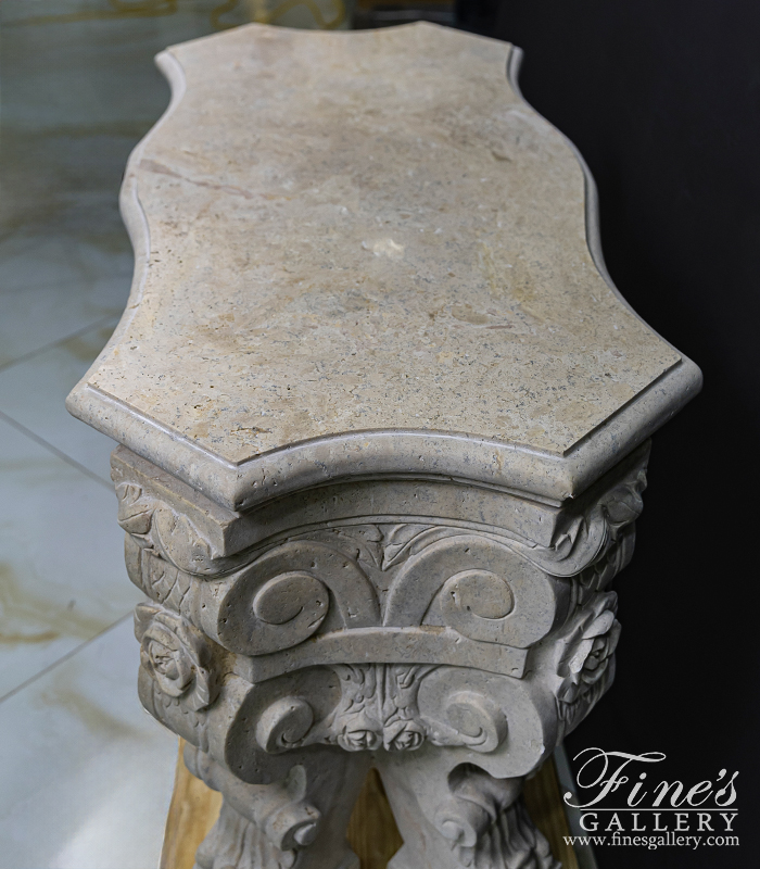 Marble Tables  - Ornately Carved Table In Classic Light Travertine - MT-266